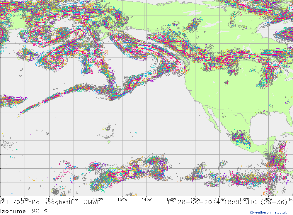 RH 700 hPa Spaghetti ECMWF Fr 28.06.2024 18 UTC