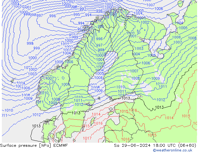 地面气压 ECMWF 星期六 29.06.2024 18 UTC