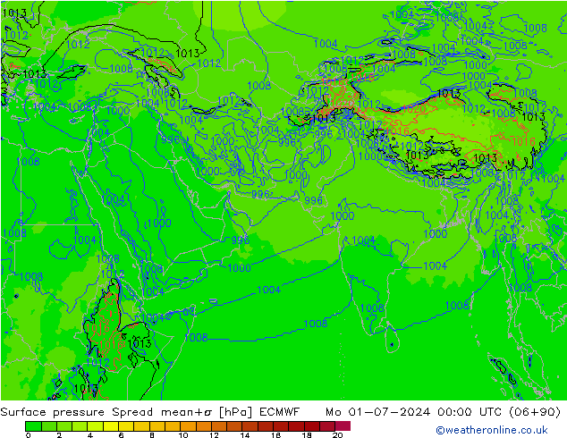 地面气压 Spread ECMWF 星期一 01.07.2024 00 UTC