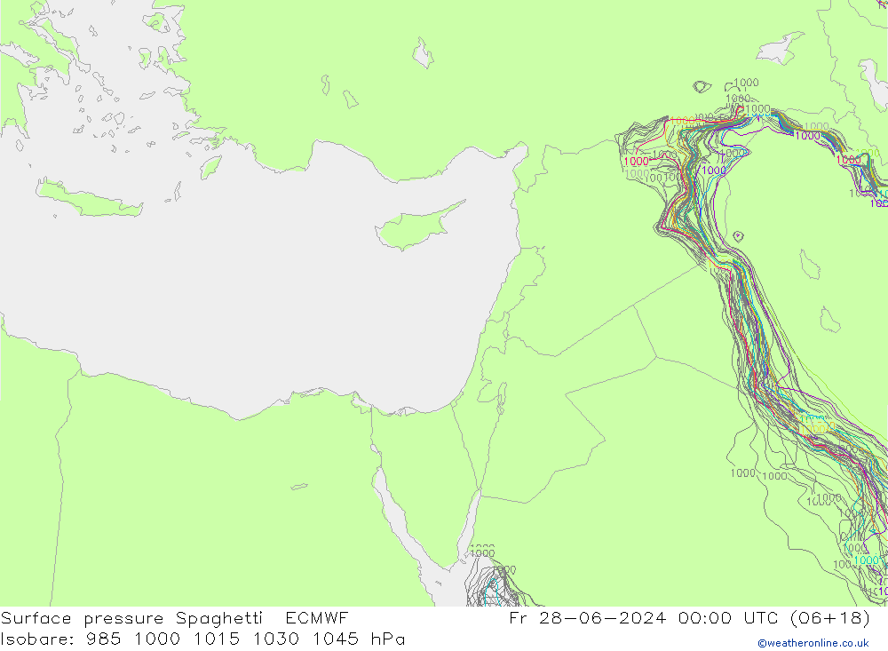 приземное давление Spaghetti ECMWF пт 28.06.2024 00 UTC