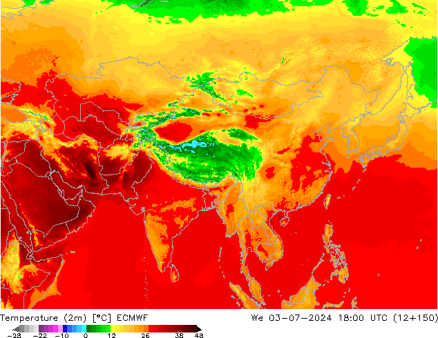 Temperatuurkaart (2m) ECMWF wo 03.07.2024 18 UTC