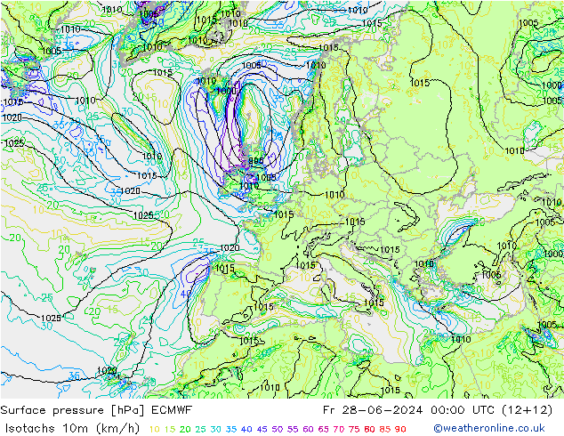 10米等风速线 (kph) ECMWF 星期五 28.06.2024 00 UTC