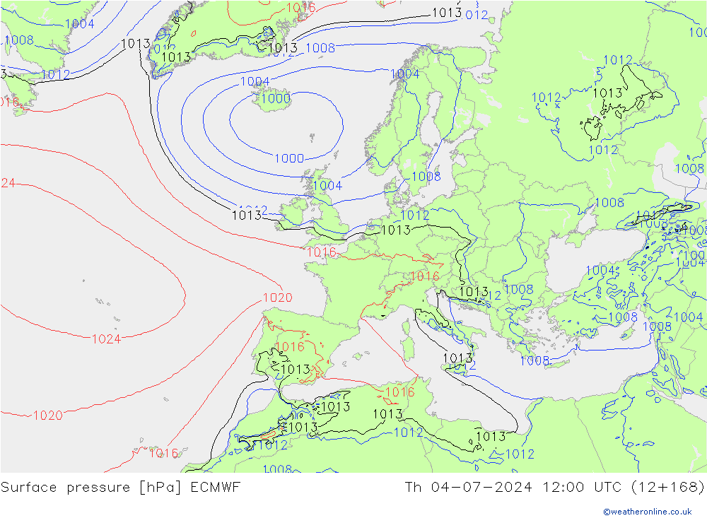 Luchtdruk (Grond) ECMWF do 04.07.2024 12 UTC