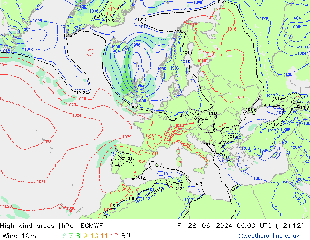 Windvelden ECMWF vr 28.06.2024 00 UTC