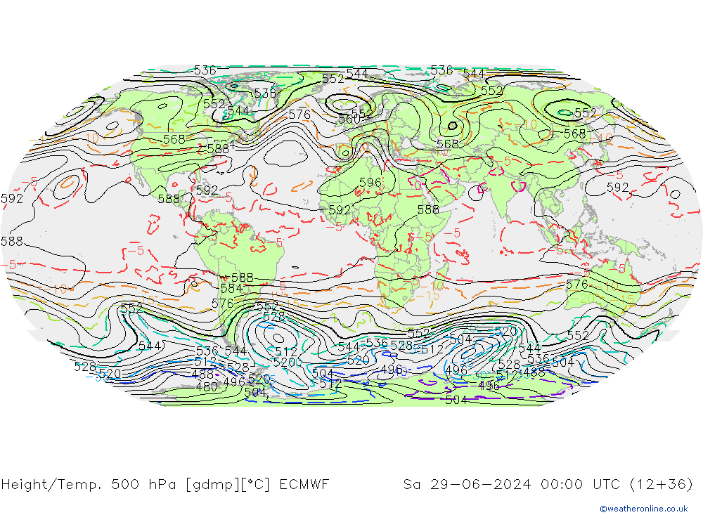 Hoogte/Temp. 500 hPa ECMWF za 29.06.2024 00 UTC