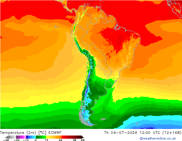 Temperatuurkaart (2m) ECMWF do 04.07.2024 12 UTC