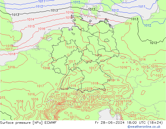 地面气压 ECMWF 星期五 28.06.2024 18 UTC