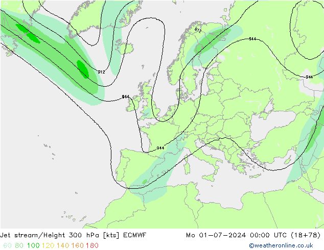 Straalstroom ECMWF ma 01.07.2024 00 UTC