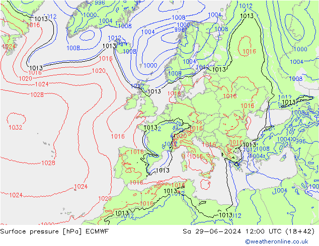 地面气压 ECMWF 星期六 29.06.2024 12 UTC