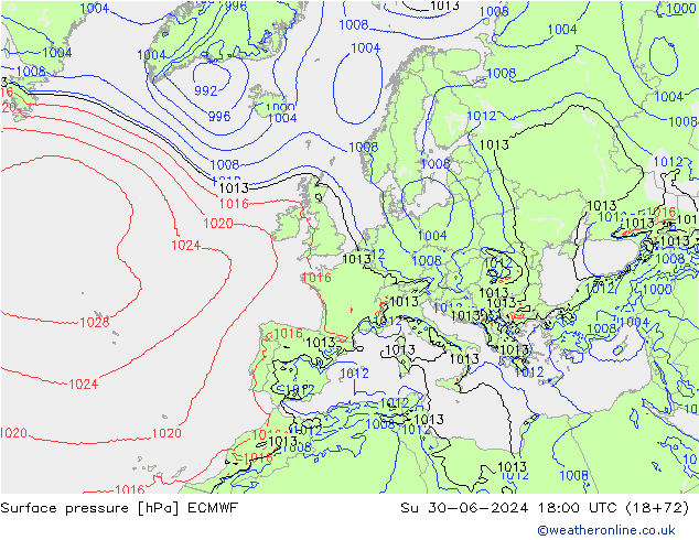 приземное давление ECMWF Вс 30.06.2024 18 UTC