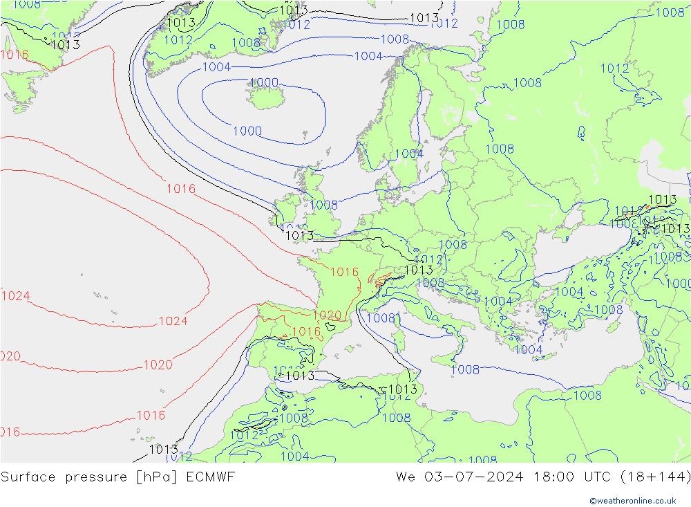 地面气压 ECMWF 星期三 03.07.2024 18 UTC