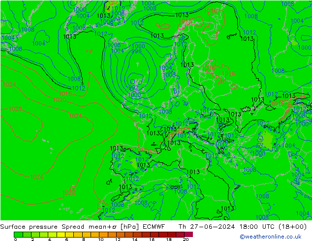 地面气压 Spread ECMWF 星期四 27.06.2024 18 UTC