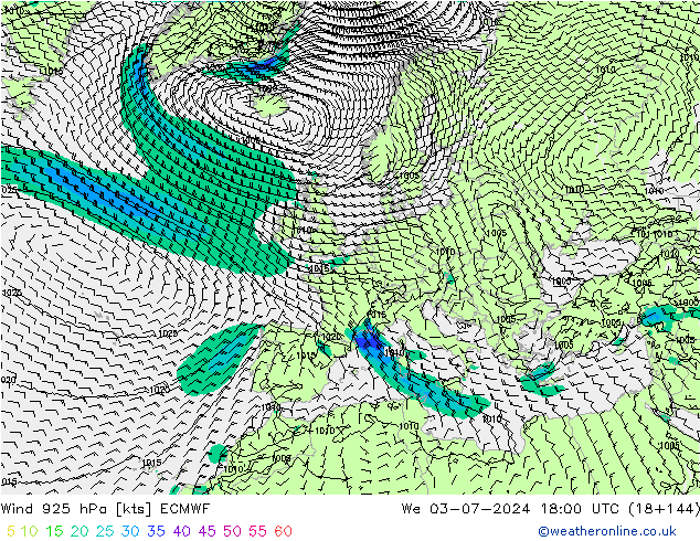 风 925 hPa ECMWF 星期三 03.07.2024 18 UTC