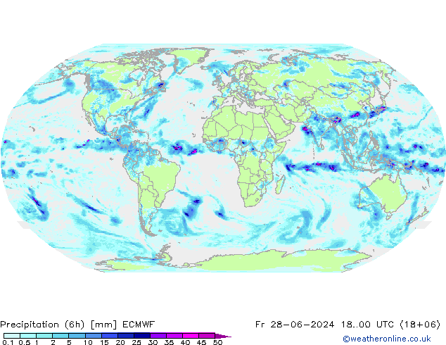 降水量 (6h) ECMWF 星期五 28.06.2024 00 UTC