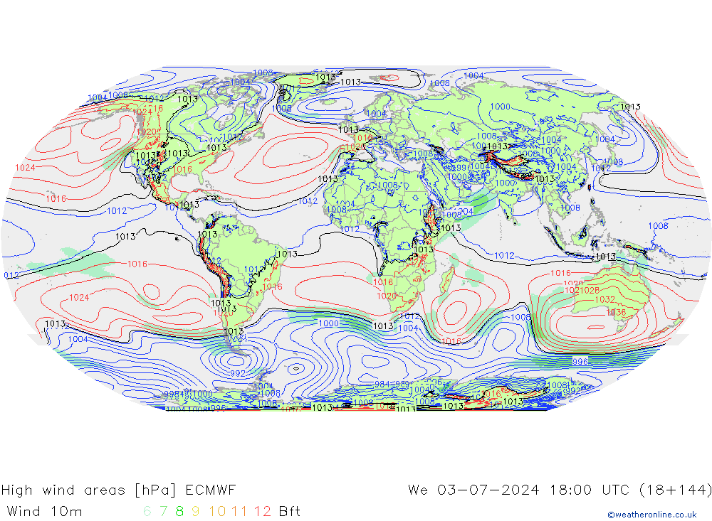 High wind areas ECMWF 星期三 03.07.2024 18 UTC