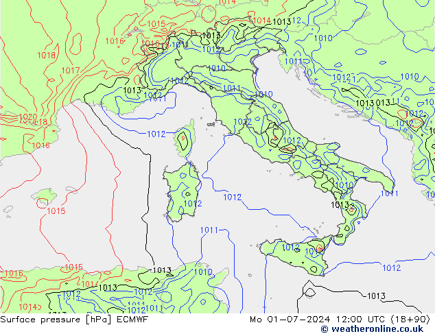ciśnienie ECMWF pon. 01.07.2024 12 UTC