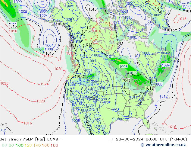 高速氣流/地面气压 ECMWF 星期五 28.06.2024 00 UTC