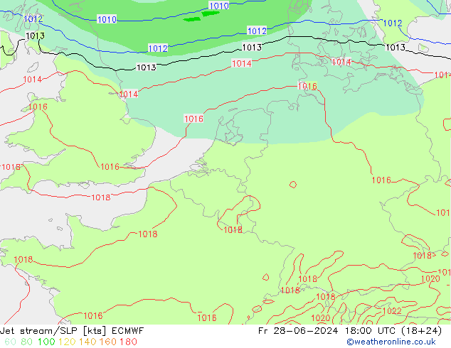 高速氣流/地面气压 ECMWF 星期五 28.06.2024 18 UTC