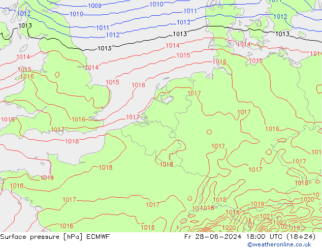 Atmosférický tlak ECMWF Pá 28.06.2024 18 UTC