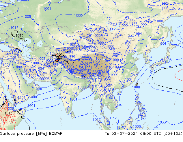 Luchtdruk (Grond) ECMWF di 02.07.2024 06 UTC
