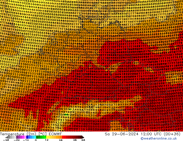 Temperatuurkaart (2m) ECMWF za 29.06.2024 12 UTC