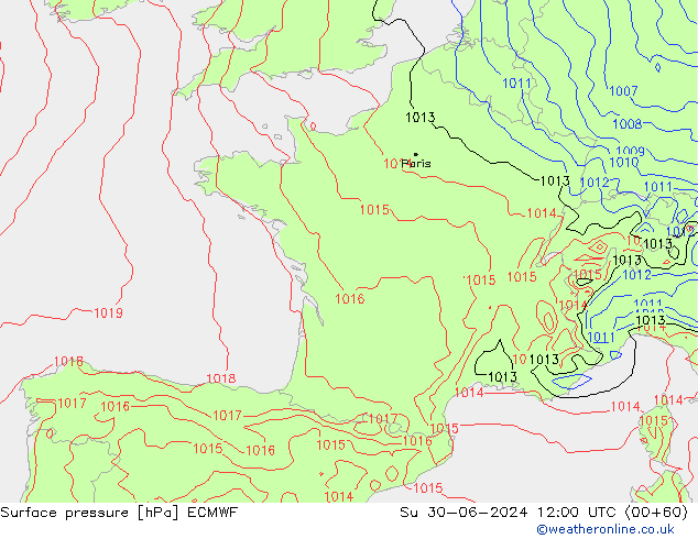 Surface pressure ECMWF Su 30.06.2024 12 UTC