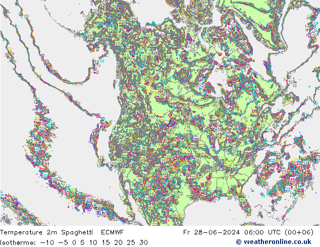 温度图 Spaghetti ECMWF 星期五 28.06.2024 06 UTC