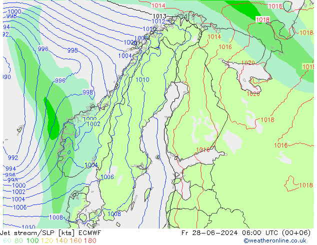高速氣流/地面气压 ECMWF 星期五 28.06.2024 06 UTC