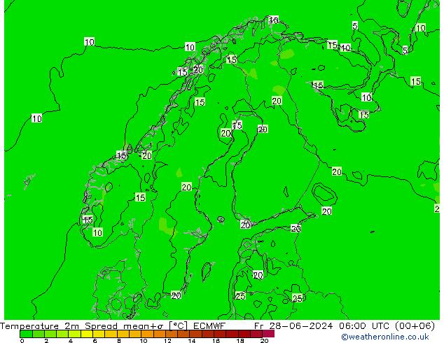 温度图 Spread ECMWF 星期五 28.06.2024 06 UTC