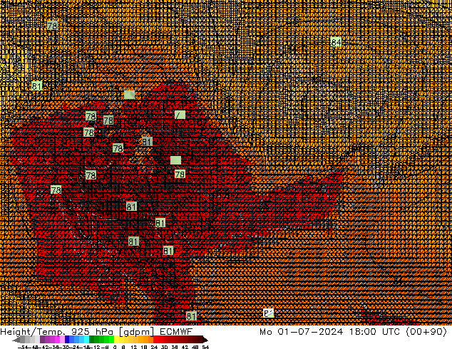 Hoogte/Temp. 925 hPa ECMWF ma 01.07.2024 18 UTC