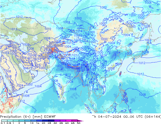 Totale neerslag (6h) ECMWF do 04.07.2024 06 UTC