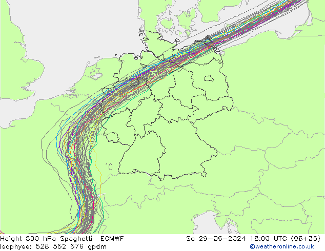 Hoogte 500 hPa Spaghetti ECMWF za 29.06.2024 18 UTC