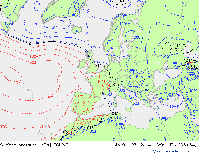 地面气压 ECMWF 星期一 01.07.2024 18 UTC