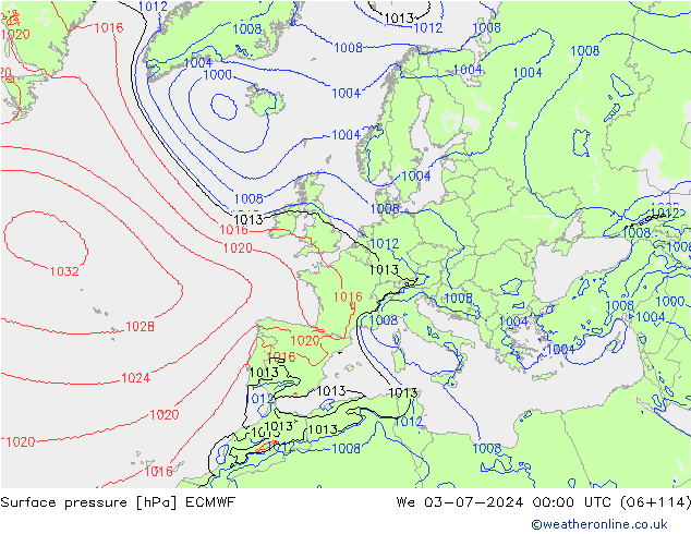 Luchtdruk (Grond) ECMWF wo 03.07.2024 00 UTC