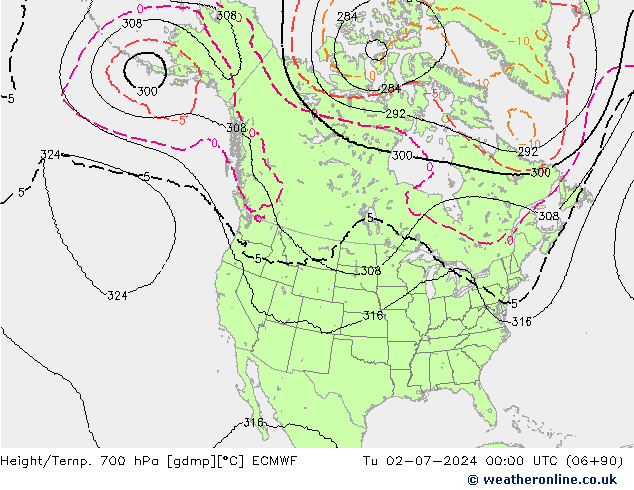 Height/Temp. 700 hPa ECMWF 星期二 02.07.2024 00 UTC