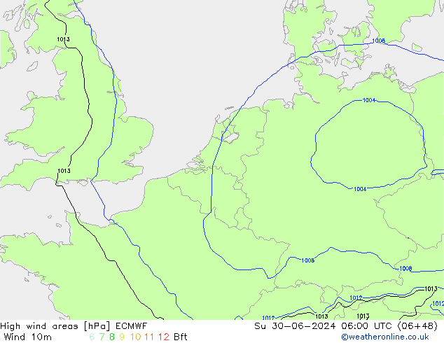 High wind areas ECMWF 星期日 30.06.2024 06 UTC