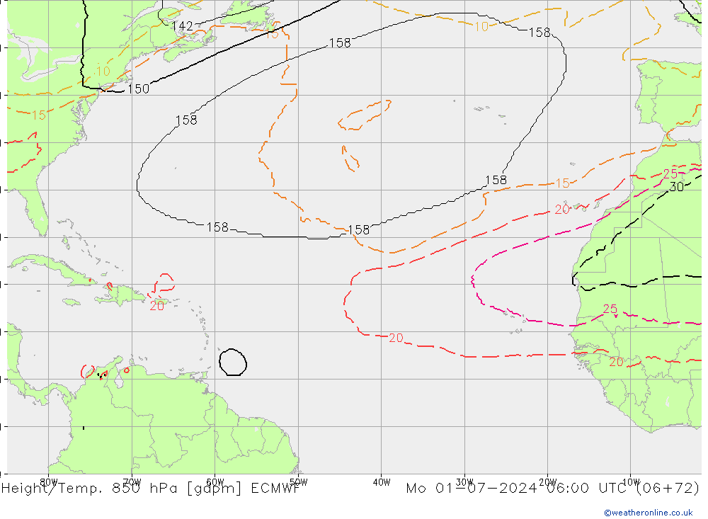 Hoogte/Temp. 850 hPa ECMWF ma 01.07.2024 06 UTC