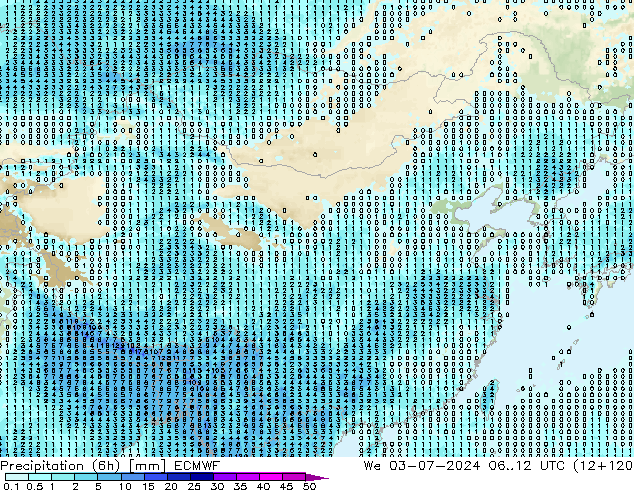 降水量 (6h) ECMWF 星期三 03.07.2024 12 UTC