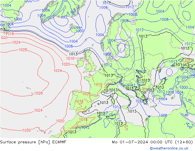 地面气压 ECMWF 星期一 01.07.2024 00 UTC