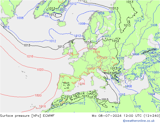 Luchtdruk (Grond) ECMWF ma 08.07.2024 12 UTC