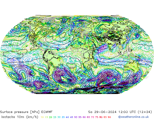 Isotachen (km/h) ECMWF za 29.06.2024 12 UTC