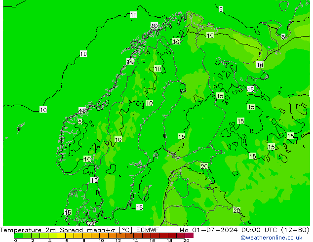 Temperatuurkaart Spread ECMWF ma 01.07.2024 00 UTC