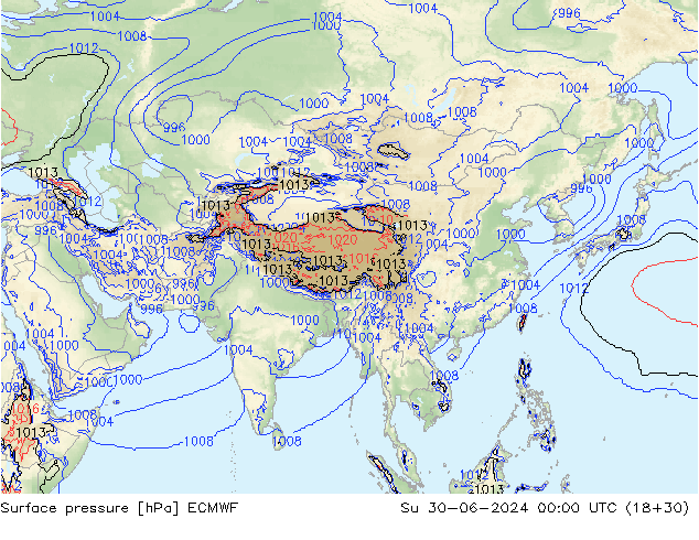 Luchtdruk (Grond) ECMWF zo 30.06.2024 00 UTC