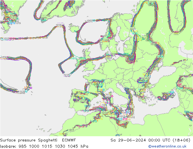 地面气压 Spaghetti ECMWF 星期六 29.06.2024 00 UTC