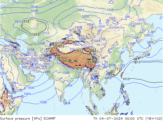 Luchtdruk (Grond) ECMWF do 04.07.2024 00 UTC