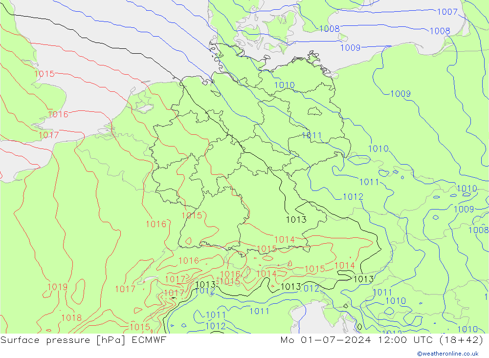 Luchtdruk (Grond) ECMWF ma 01.07.2024 12 UTC