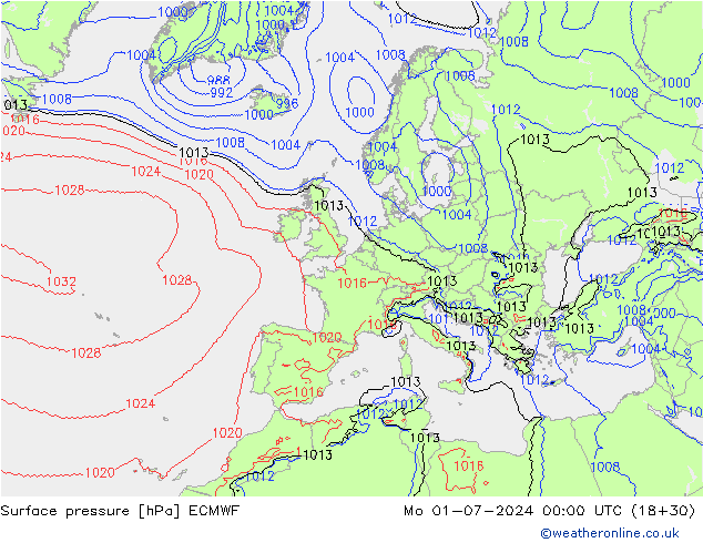 Luchtdruk (Grond) ECMWF ma 01.07.2024 00 UTC