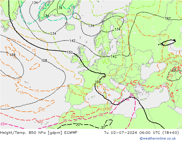 Height/Temp. 850 hPa ECMWF 星期二 02.07.2024 06 UTC