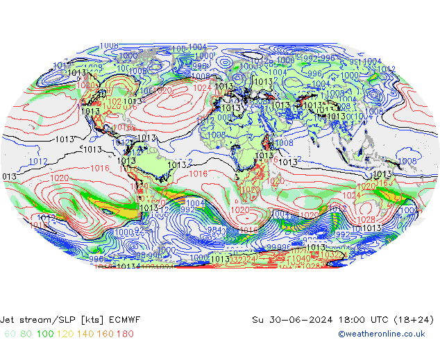 高速氣流/地面气压 ECMWF 星期日 30.06.2024 18 UTC