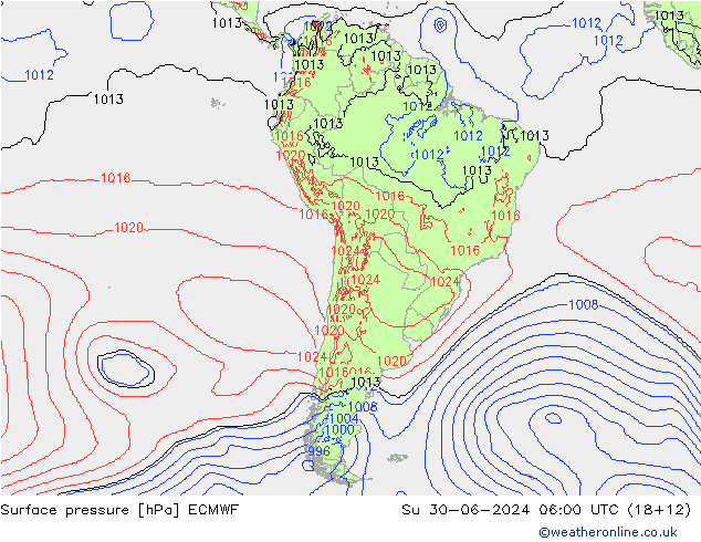 Luchtdruk (Grond) ECMWF zo 30.06.2024 06 UTC